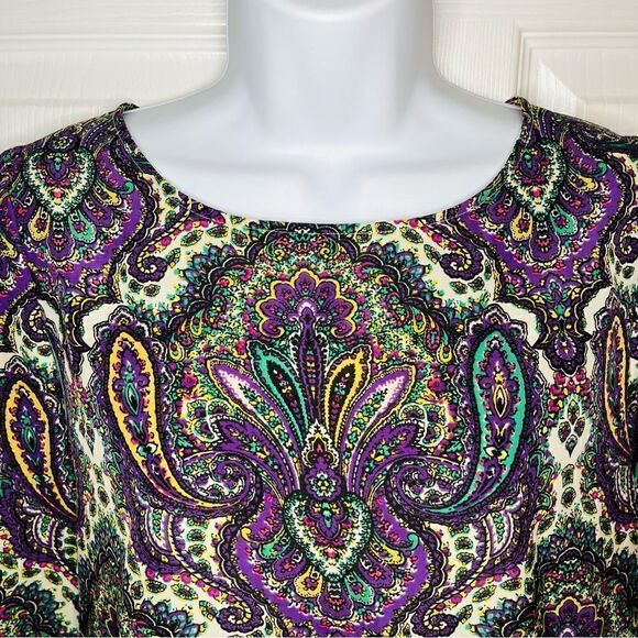 J.Crew Factory Paisley Puff Sleeve Satin Blouse Purple Cream XS - Picture 3 of 8